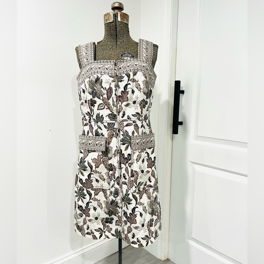 Tory Burch Mikado Ivory Wisteria Floral Silk Zip Up Women's Shift Dress Sz 8